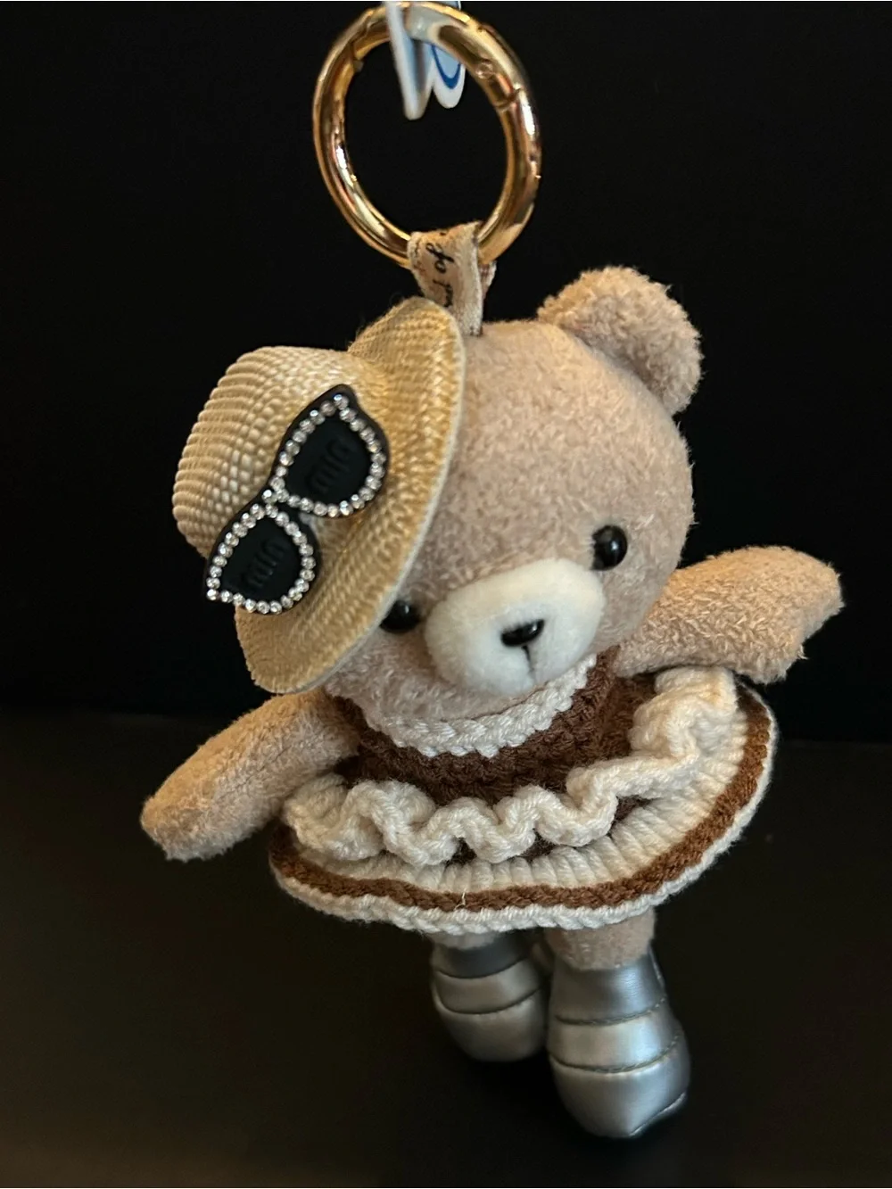 PREMIUM Plush Bear 🐻 Bag or Backpack 🎒 Charm in Brown and Cream with Gold Clasp